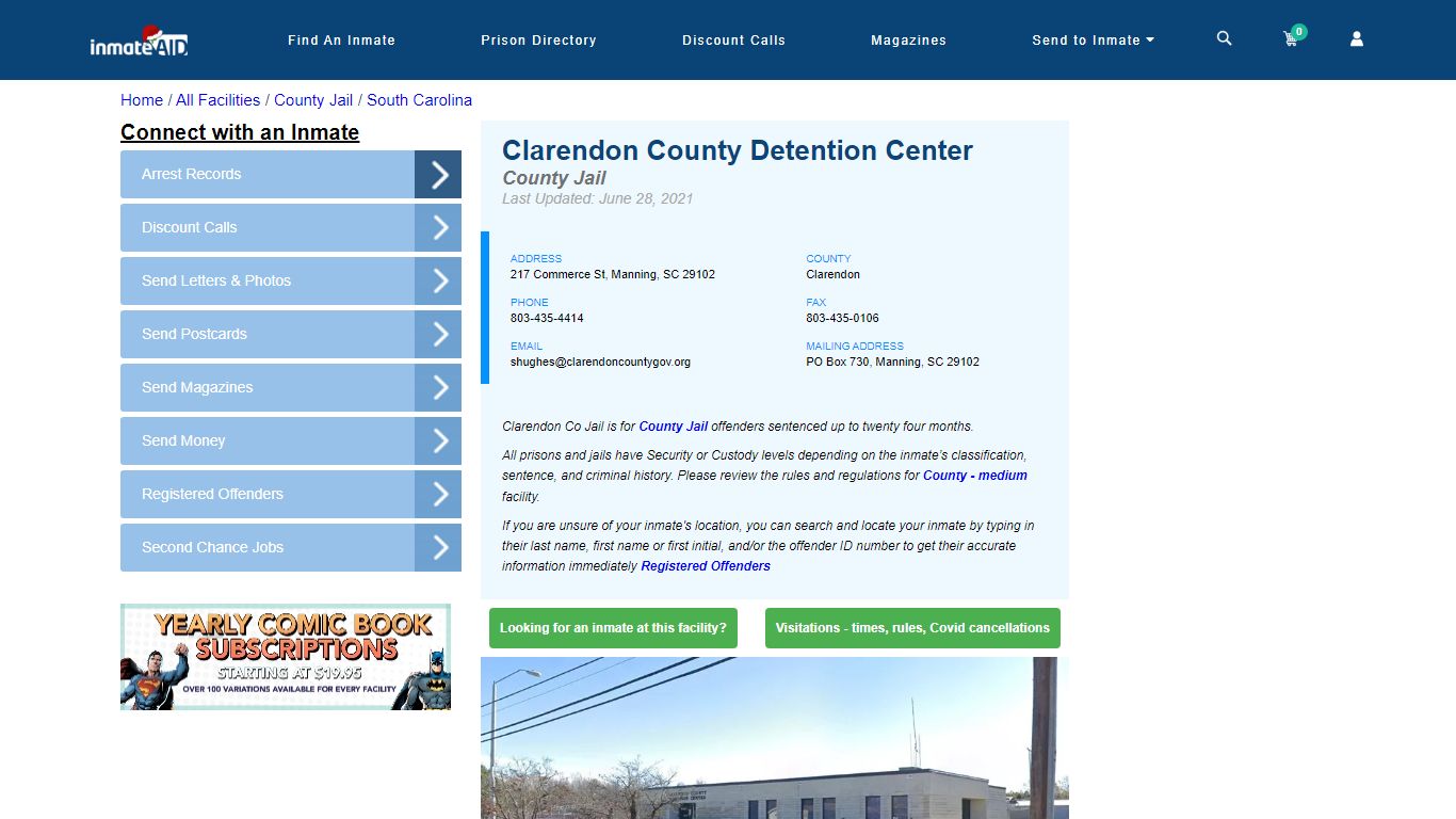 Clarendon County Detention Center - Inmate Locator - Manning, SC