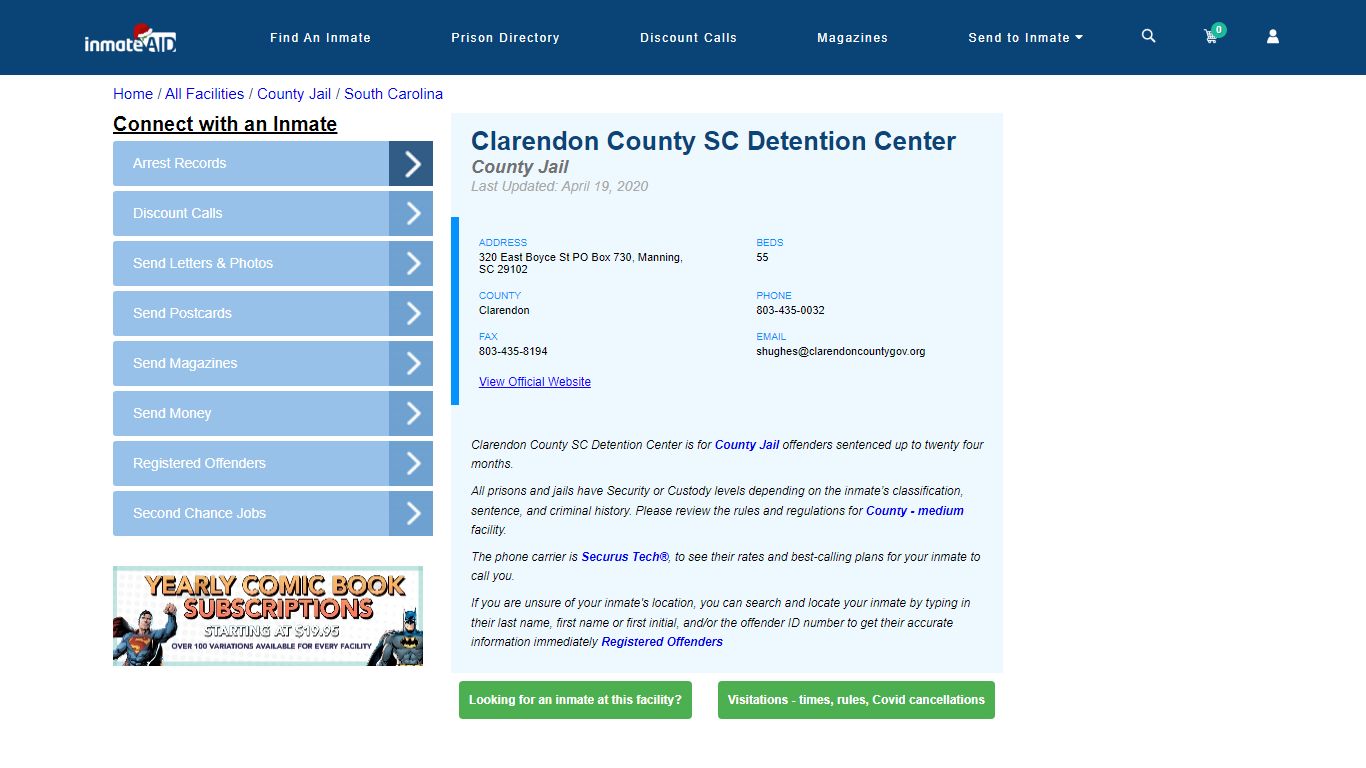 Clarendon County SC Detention Center - Inmate Locator - Manning, SC